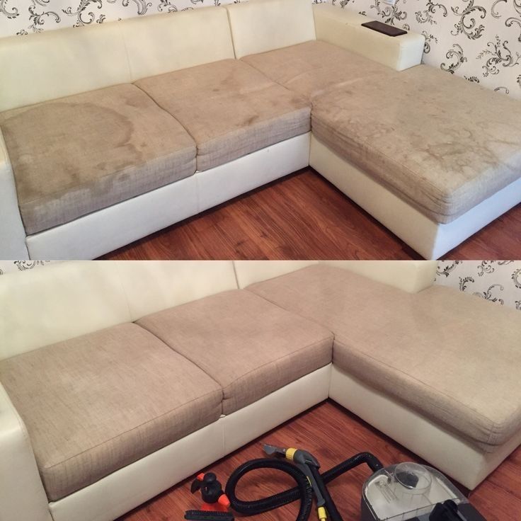 Avant / après nettoyage d'un canapé beige